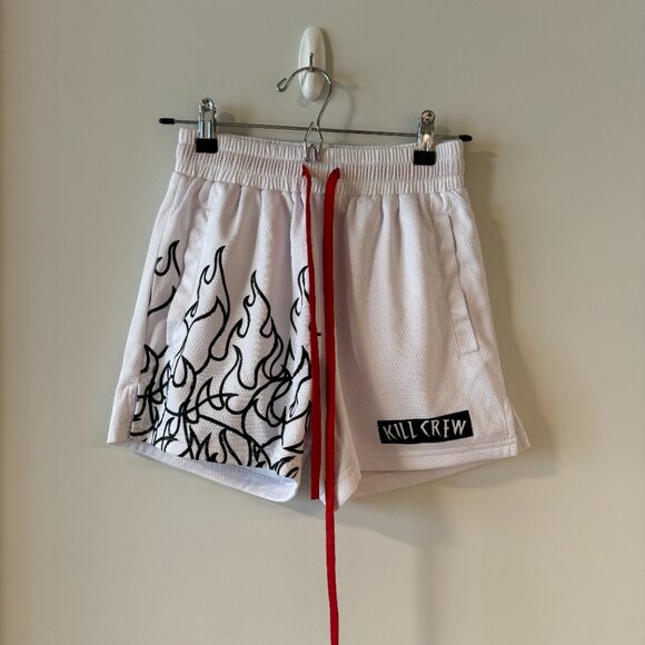 Kill Crew MUAY THAI FLAME SHORTS (MID THIGH CUT) - WHITE / BLACK - Picture 2 of 4